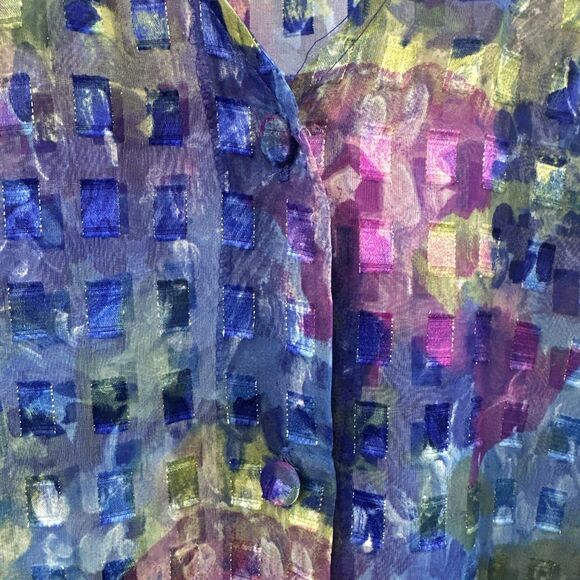 Maggie Barnes Colorful Artsy Sheer Button Up Shirt Womens Size 26 Art to Wear - Picture 6 of 12